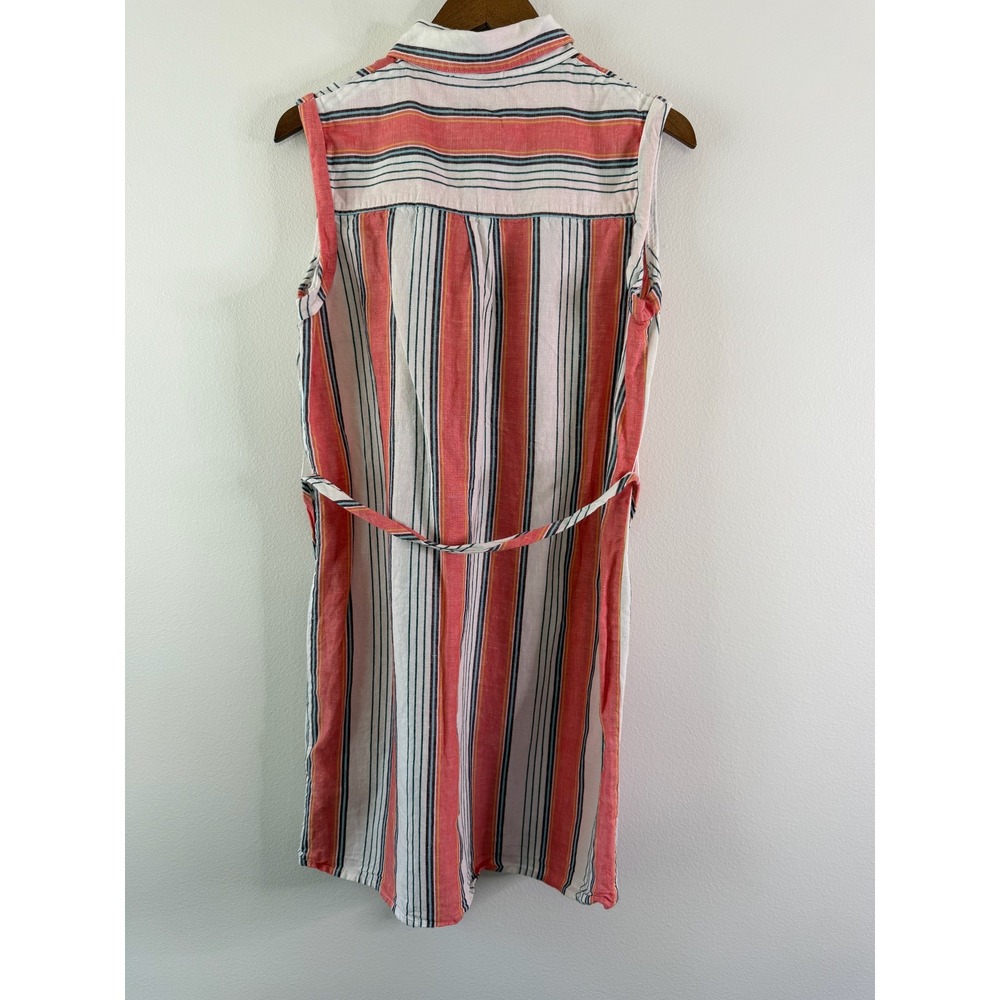 Tommy Hilfiger Womens Pink Striped Linen Cotton Sleeveless Belted Shirt Dress 10 - Picture 3 of 8